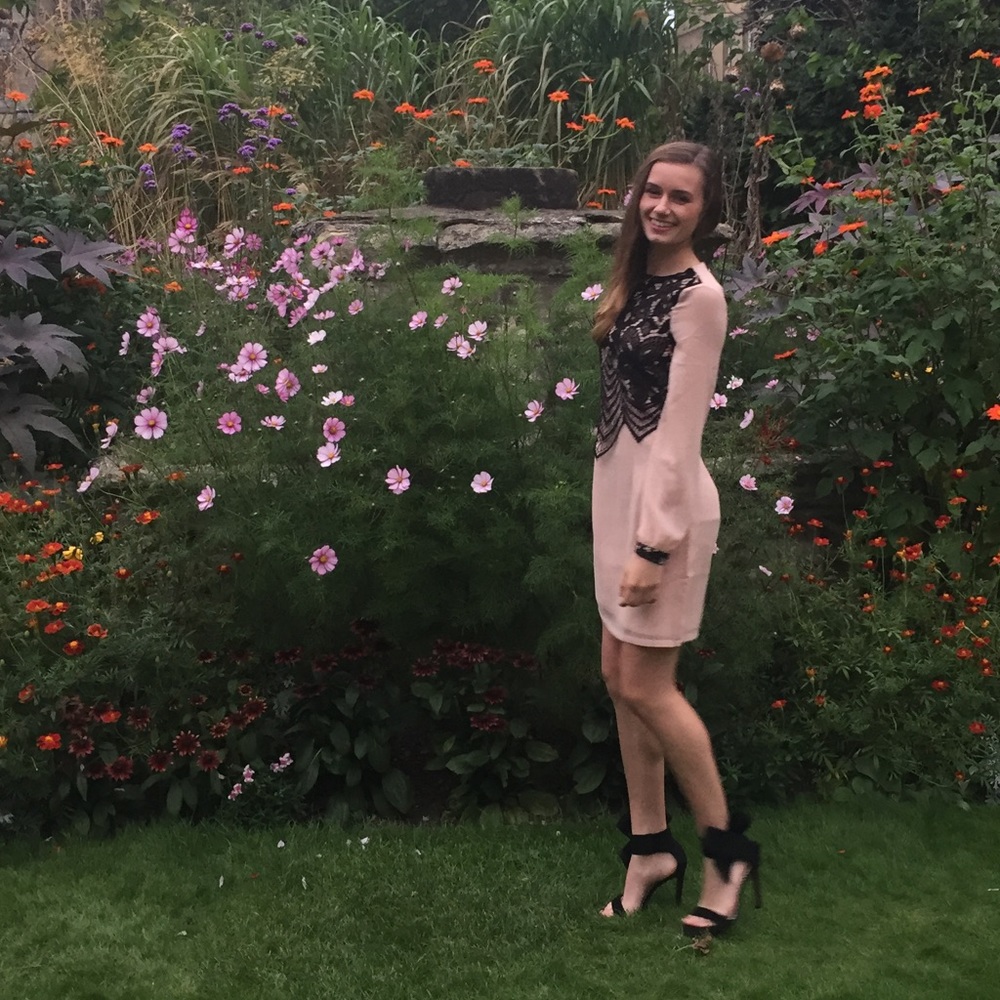 Lipsy London Pink Sheer and Black Lace Dress